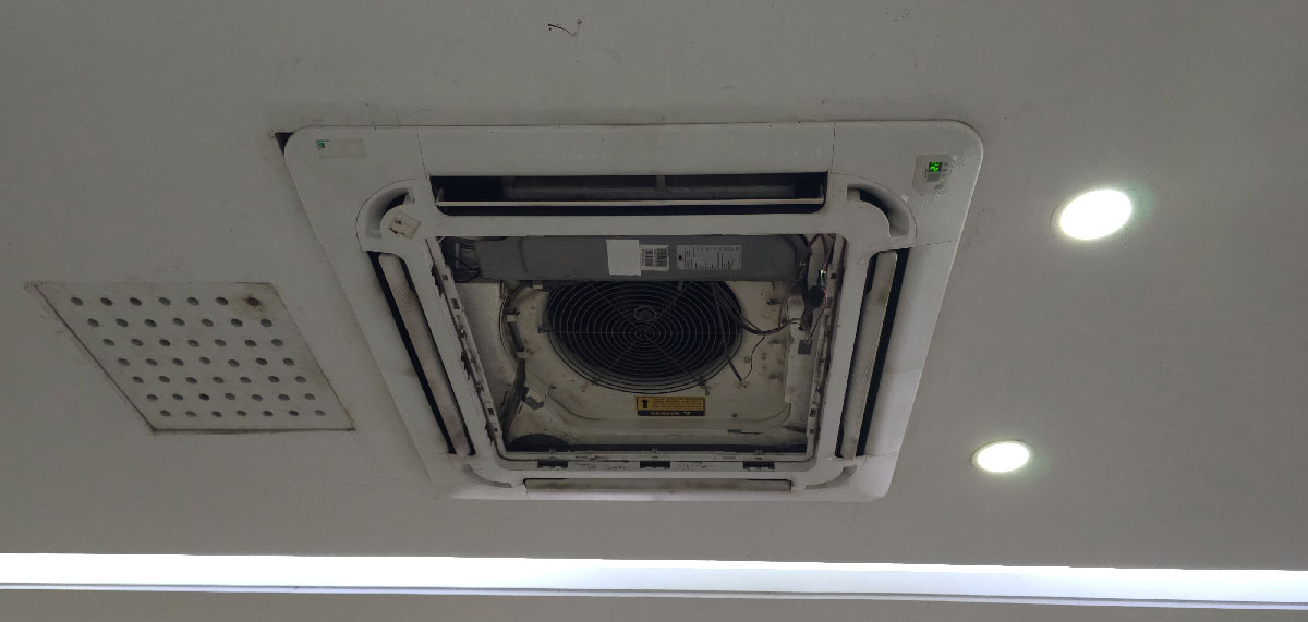 Internal dust buildup showing the need for AC duct cleaning.