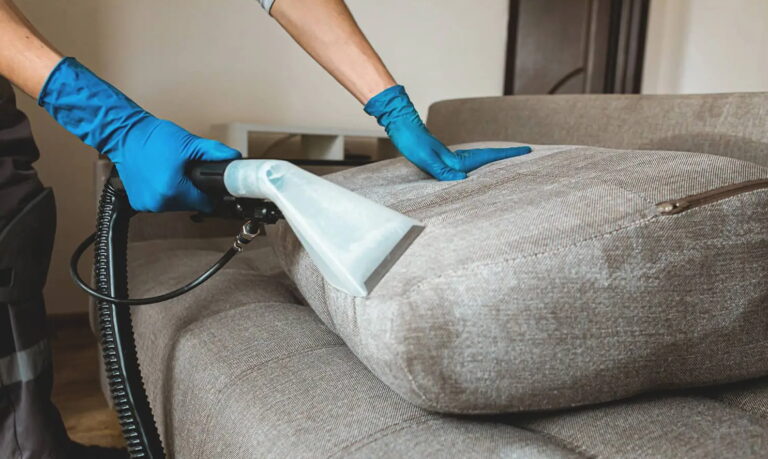 Professional steam cleaning for sofa cushions to remove deep-seated allergens and stubborn fabric stains.